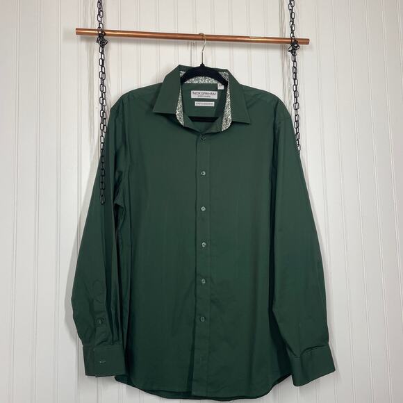 Nick Graham Everywhere Men’s Green Button Down Shirt Stretch Modern Fit Size L - Picture 1 of 6
